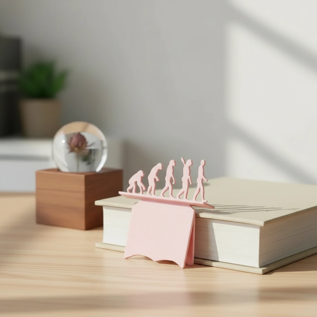 Semn de carte decorativ, design evoluție umană - culoare Roz, imprimare 3D Vibecraft