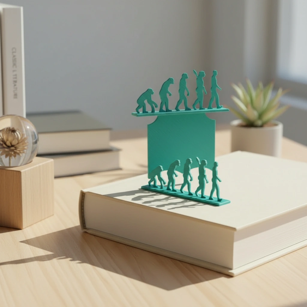 Semn de carte decorativ, design evoluție umană - culoare Albastru verzui, imprimare 3D Vibecraft