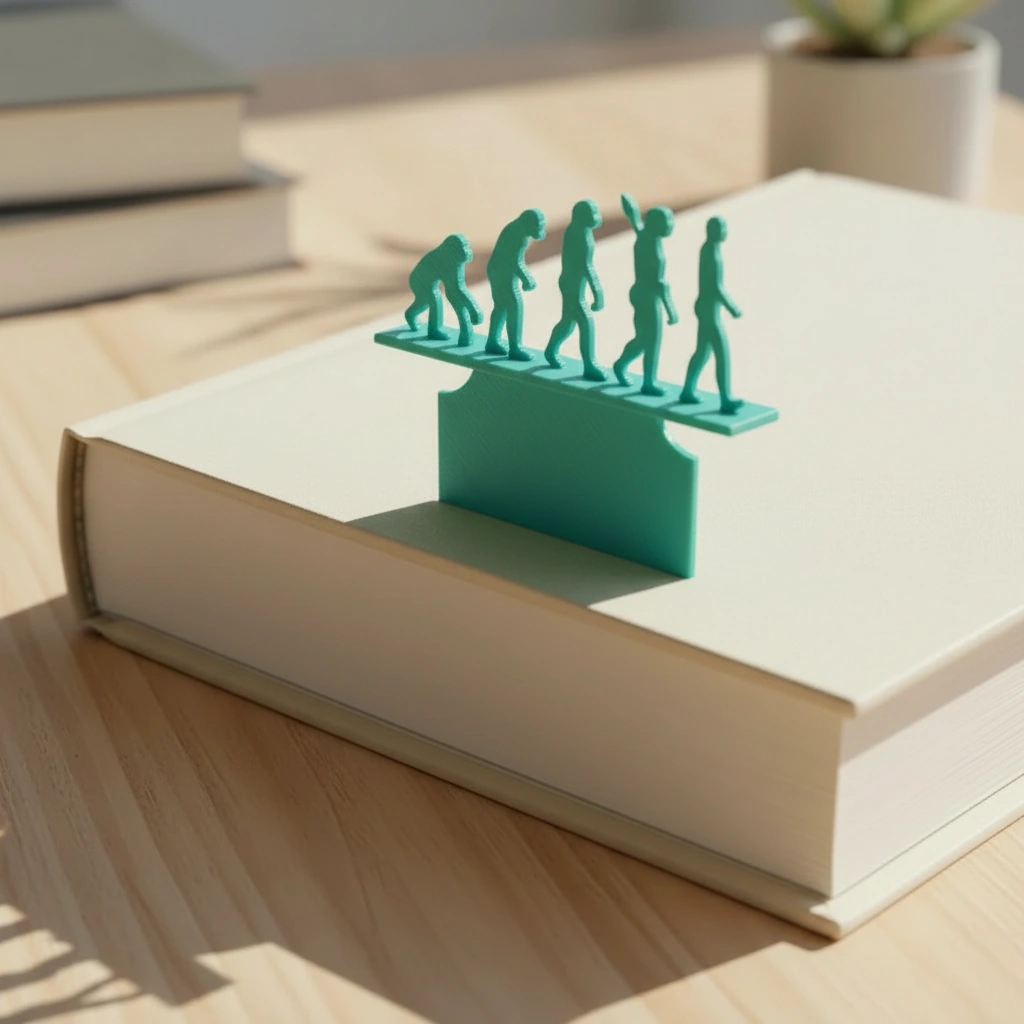 Semn de carte decorativ, design evoluție umană - culoare Albastru verzui, imprimare 3D Vibecraft