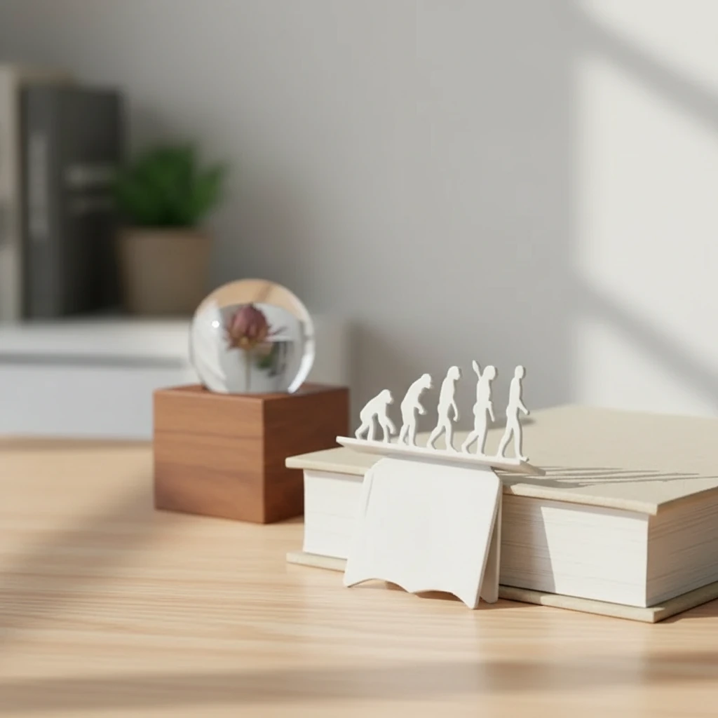 Semn de carte decorativ, design evoluție umană - culoare Alb, produs imprimat 3D Vibecraft