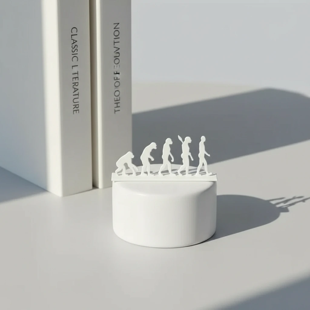 Semn de carte decorativ, design evoluție umană - culoare Alb, produs imprimat 3D Vibecraft