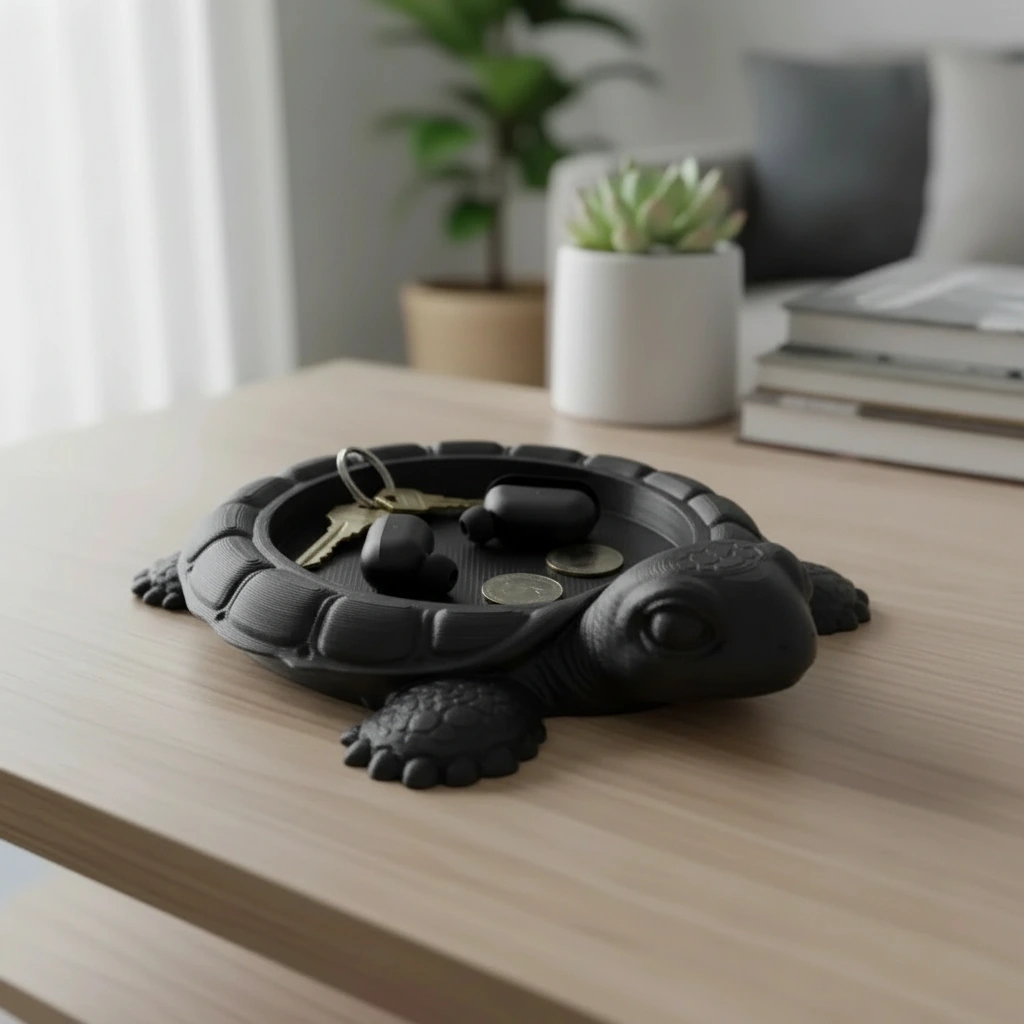 Organizator Decorativ Broască Țestoasă, Suport Tavă pentru Obiecte Mici - Negru compozit mat, imprimare 3D Vibecraft