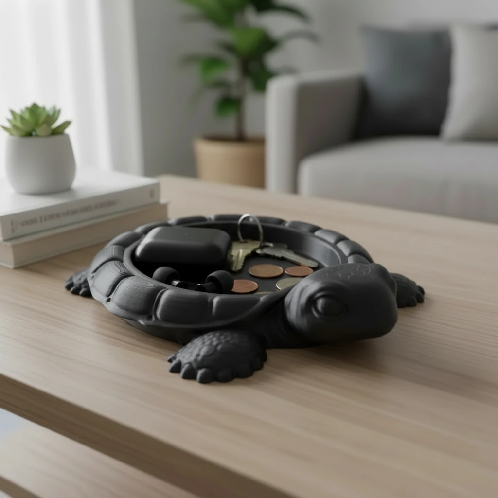 Organizator Decorativ Broască Țestoasă, Suport Tavă pentru Obiecte Mici - Negru compozit mat, imprimare 3D Vibecraft