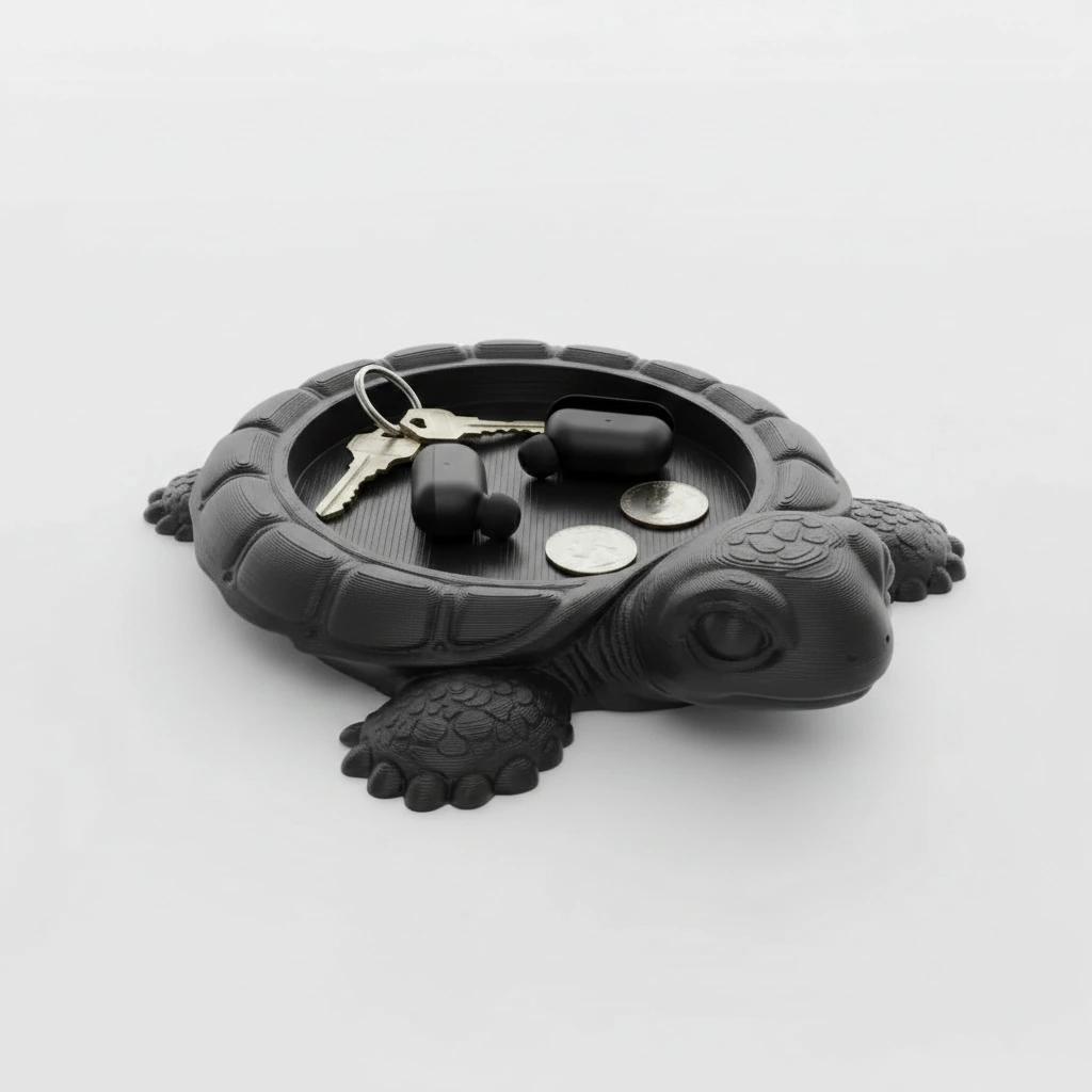 Organizator Decorativ Broască Țestoasă, Suport Tavă pentru Obiecte Mici - Negru compozit mat, imprimare 3D Vibecraft