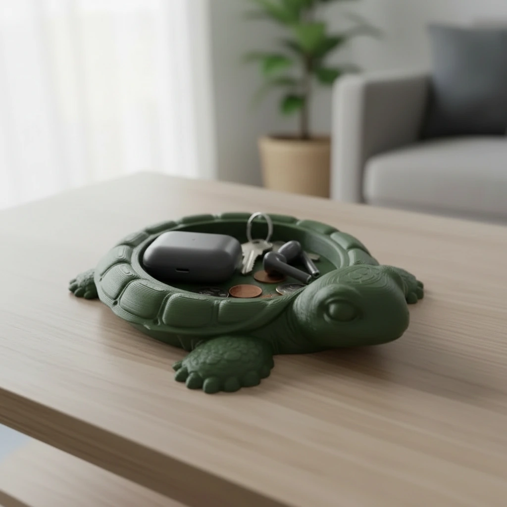 Organizator Decorativ Broască Țestoasă, Suport Tavă pentru Obiecte Mici - Olive green compozit mat, imprimare 3D Vibecraft