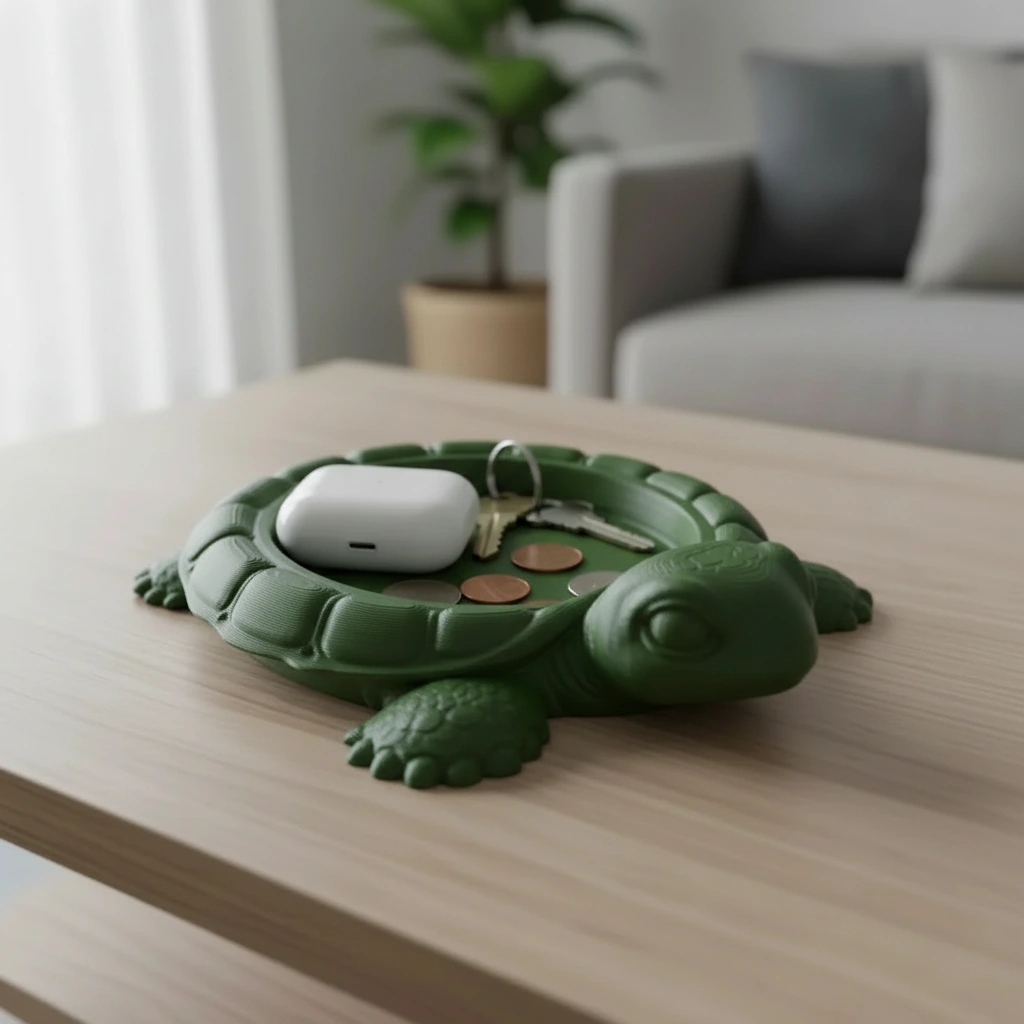 Organizator Decorativ Broască Țestoasă, Suport Tavă pentru Obiecte Mici - Olive green compozit mat, imprimare 3D Vibecraft