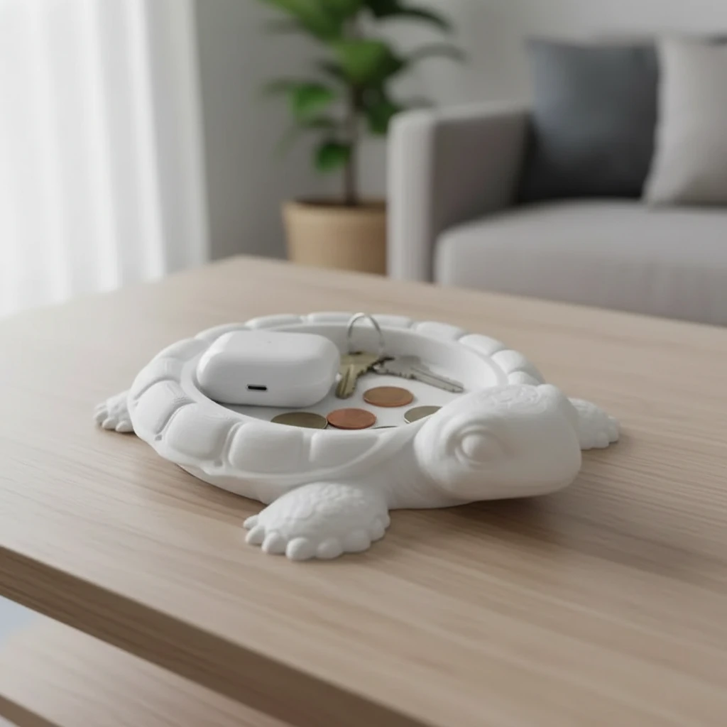 Organizator Decorativ Broască Țestoasă, Suport Tavă pentru Obiecte Mici - culoare Alb, produs imprimat 3D Vibecraft