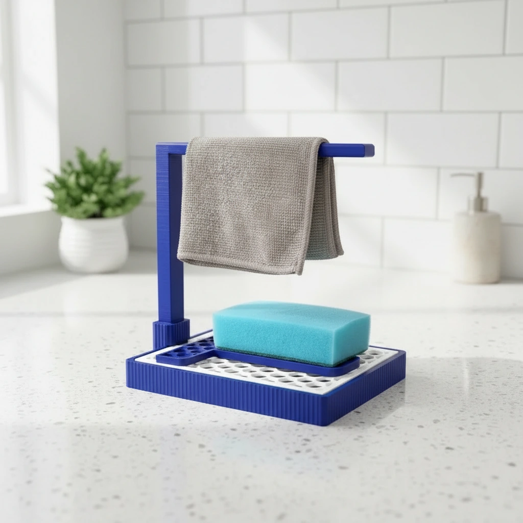 Suport Organizator Bucătărie Modern pentru Bureți și Lavete - culoare Albastru, imprimare 3D Vibecraft