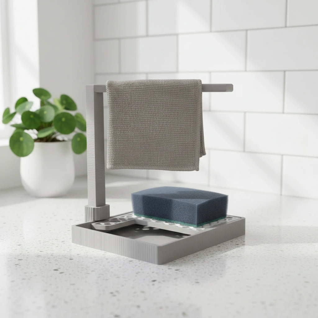 Suport Organizator Bucătărie Modern pentru Bureți și Lavete - culoare Gri, imprimare 3D Vibecraft