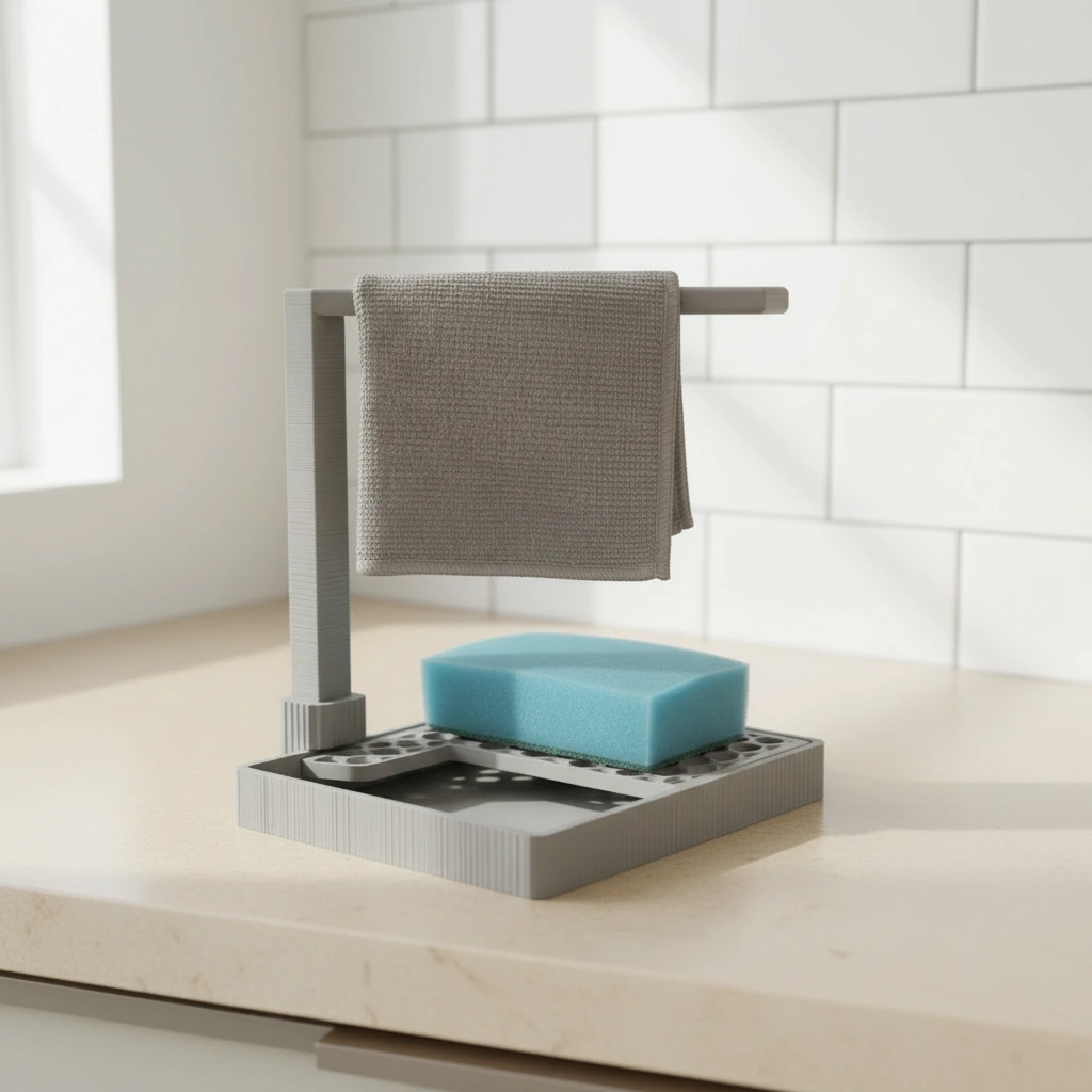 Suport Organizator Bucătărie Modern pentru Bureți și Lavete - culoare Gri, imprimare 3D Vibecraft