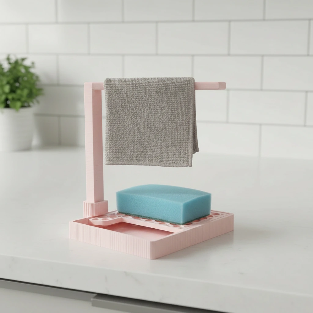 Suport Organizator Bucătărie Modern pentru Bureți și Lavete - culoare Roz, imprimare 3D Vibecraft
