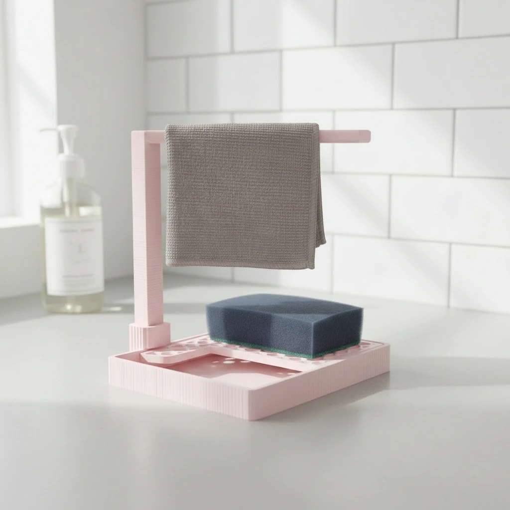 Suport Organizator Bucătărie Modern pentru Bureți și Lavete - culoare Roz, imprimare 3D Vibecraft