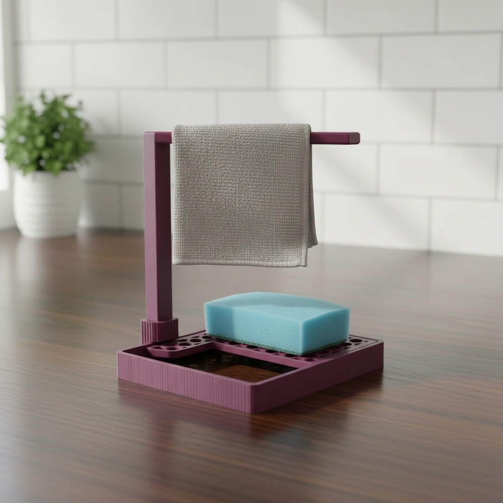 Suport Organizator Bucătărie Modern pentru Bureți și Lavete - culoare Roșu, imprimare 3D Vibecraft