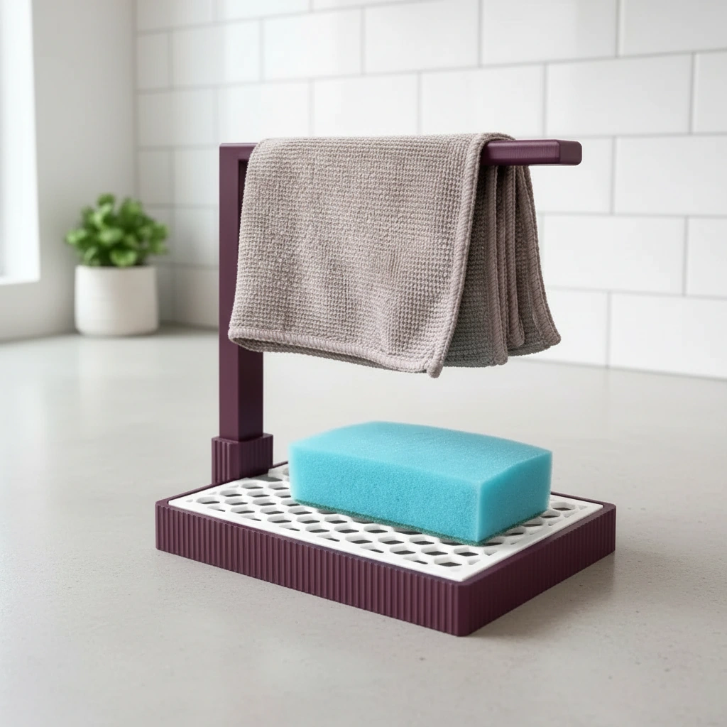Suport Organizator Bucătărie Modern pentru Bureți și Lavete - culoare Roșu, imprimare 3D Vibecraft