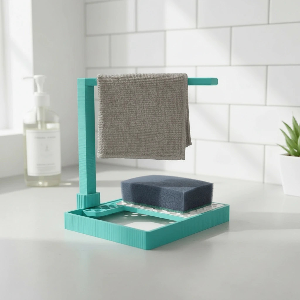 Suport Organizator Bucătărie Modern pentru Bureți și Lavete - culoare Albastru verzui, imprimare 3D Vibecraft
