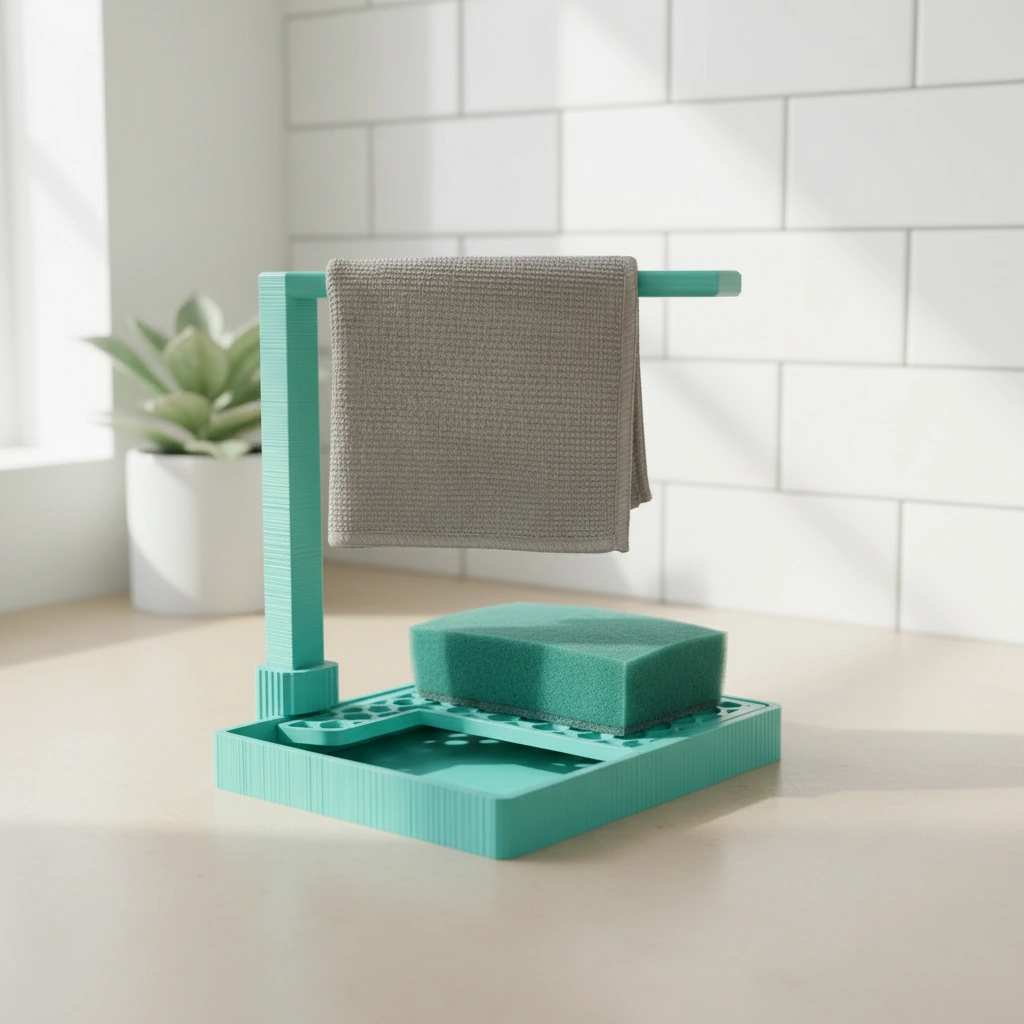 Suport Organizator Bucătărie Modern pentru Bureți și Lavete - culoare Albastru verzui, imprimare 3D Vibecraft
