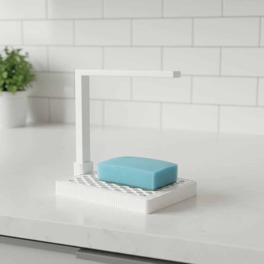Suport Organizator Bucătărie Modern pentru Bureți și Lavete - culoare Alb, produs imprimat 3D Vibecraft
