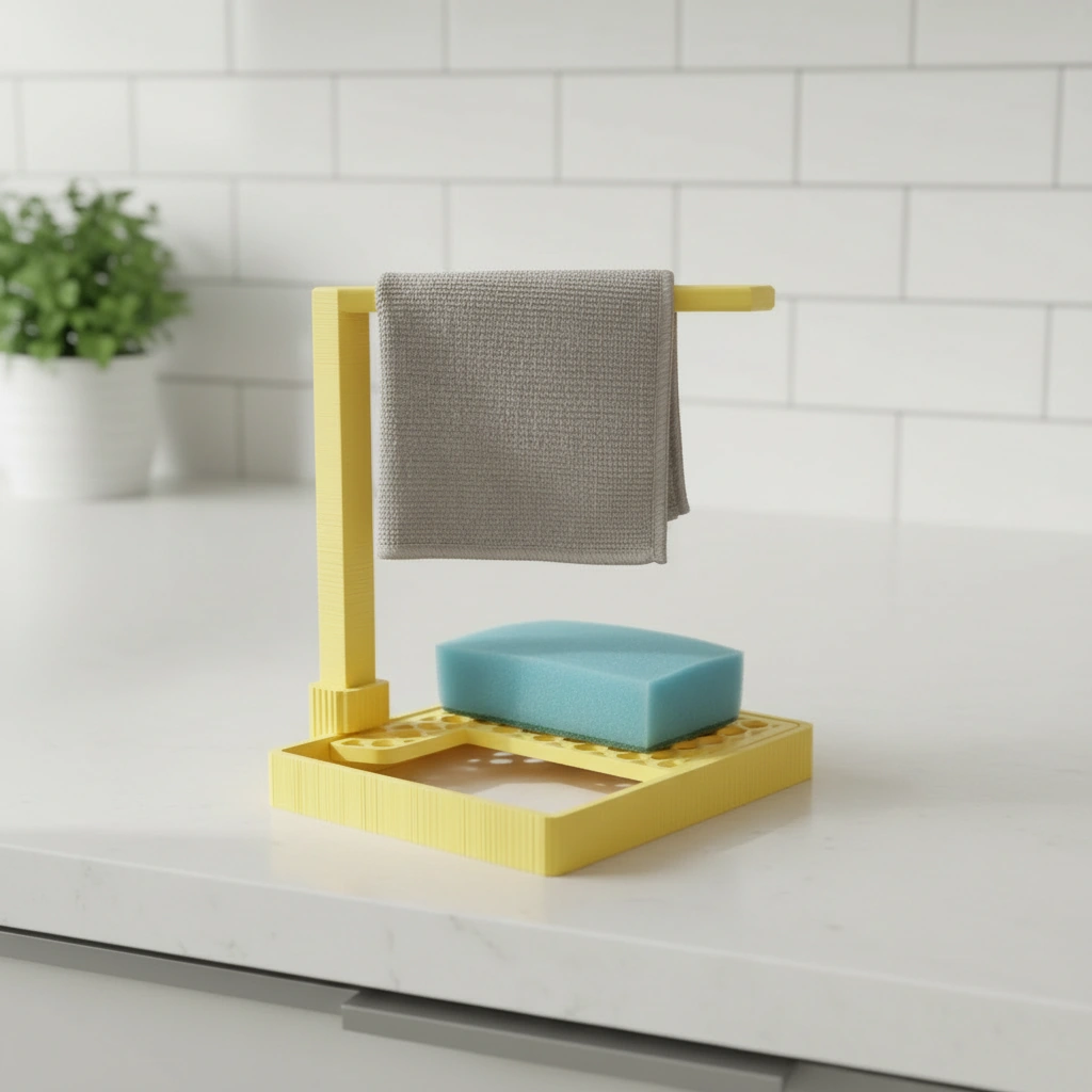 Suport Organizator Bucătărie Modern pentru Bureți și Lavete - culoare Galben, imprimare 3D Vibecraft