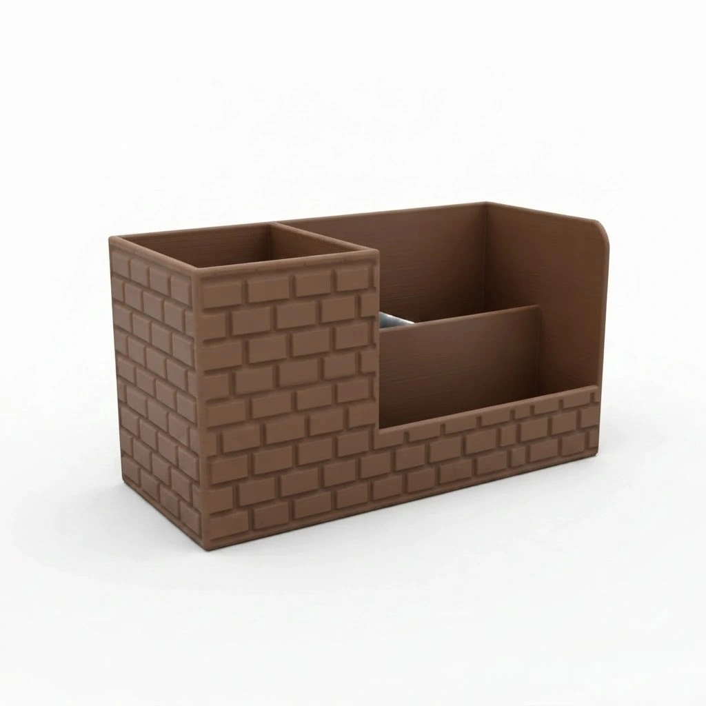 Organizator Birou cu Compartimente pentru Accesorii și Obiecte Mici - culoare Maro, imprimare 3D Vibecraft