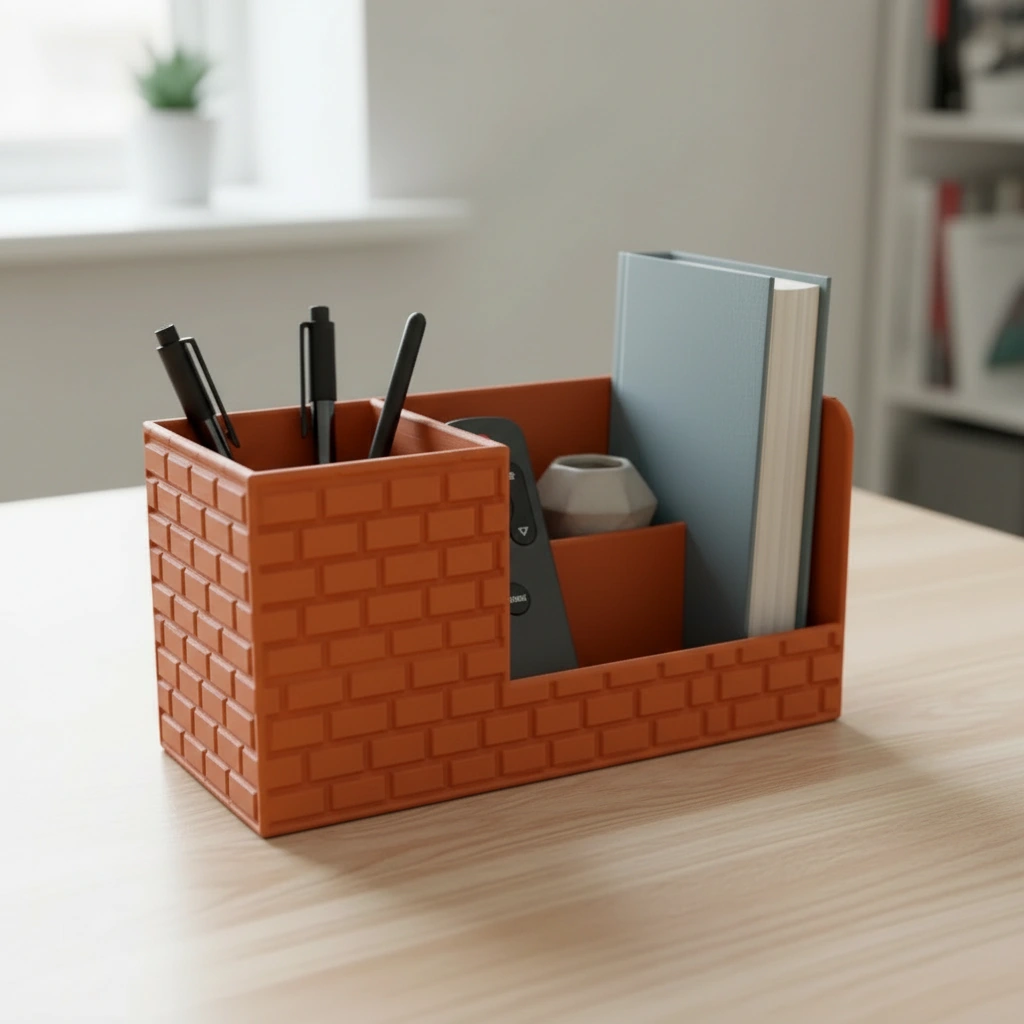 Organizator Birou cu Compartimente pentru Accesorii și Obiecte Mici - Orange compozit mat, imprimare 3D Vibecraft