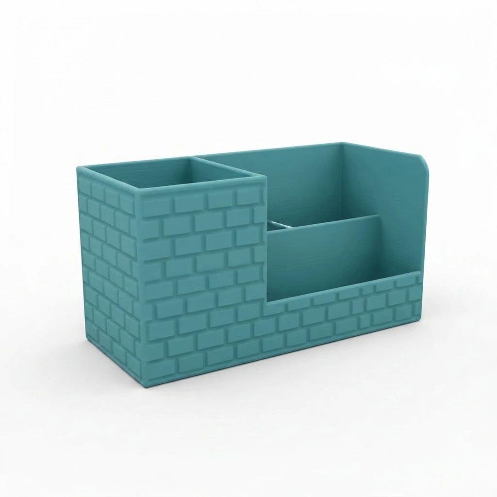 Organizator Birou cu Compartimente pentru Accesorii și Obiecte Mici - culoare Albastru verzui, imprimare 3D Vibecraft