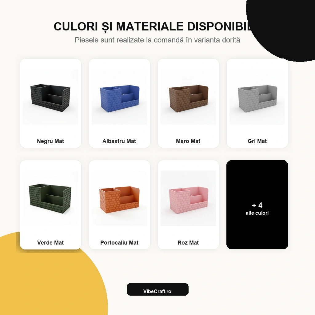 Organizator Birou cu Compartimente pentru Accesorii și Obiecte Mici - paleta de culori disponibile, produs imprimat 3D Vibecraft