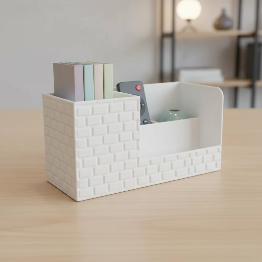 Organizator Birou cu Compartimente pentru Accesorii și Obiecte Mici - culoare Alb, produs imprimat 3D Vibecraft