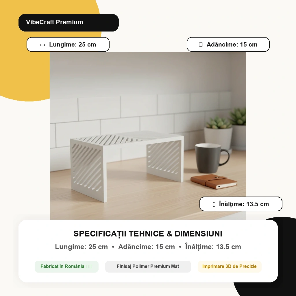 Mini Raft Suport Etajeră Organizator Multi-funcțional pentru Birou și Casă - dimensiuni produs, produs imprimat 3D Vibecraft