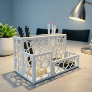 Organizator Birou Suport Obiecte Design Fagure Desktop - culoare Alb, produs imprimat 3D Vibecraft