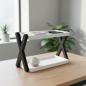 Mini Raft Organizator Design Modern cu Două Nivele Suport Decorativ - culoare Alb, produs imprimat 3D Vibecraft