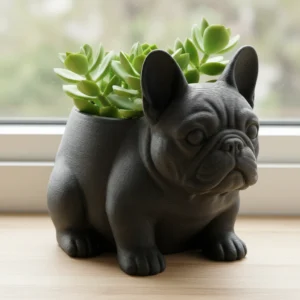 Mini ghiveci decorativ, suport plante formă Buldog francez, imprimat 3D - culoare Negru, produs imprimat 3D Vibecraft