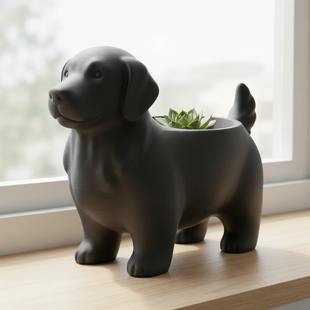 Ghiveci decorativ imprimat 3D, design canin, pentru amenajări exterioare și interioare ample - culoare Negru, produs imprimat 3D Vibecraft