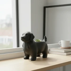 Ghiveci decorativ imprimat 3D, design canin, pentru amenajări exterioare și interioare ample - Negru compozit mat, imprimare 3D Vibecraft