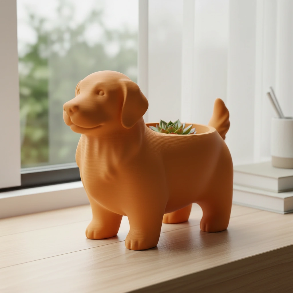 Ghiveci decorativ imprimat 3D, design canin, pentru amenajări exterioare și interioare ample - Orange compozit mat, imprimare 3D Vibecraft