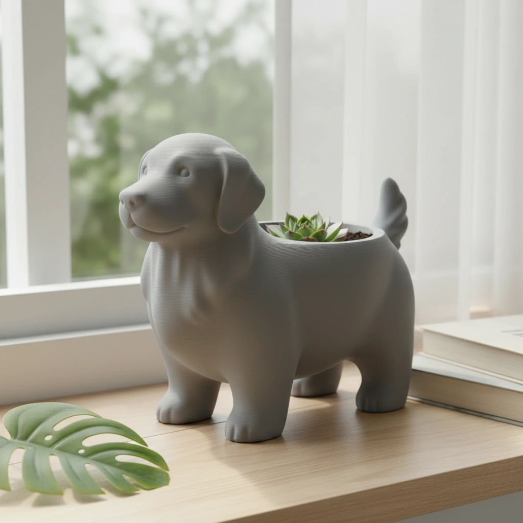 Ghiveci decorativ imprimat 3D, design canin, pentru amenajări exterioare și interioare ample - culoare Gri, imprimare 3D Vibecraft