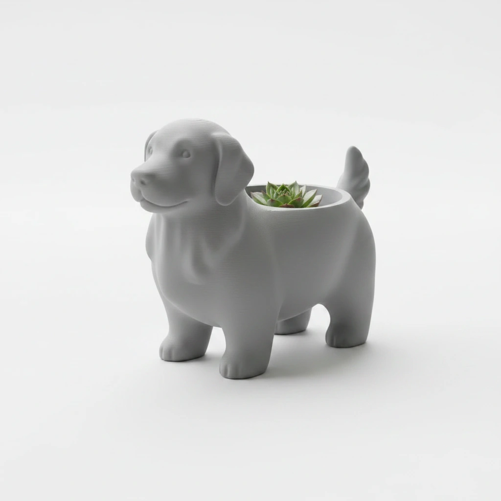Ghiveci decorativ imprimat 3D, design canin, pentru amenajări exterioare și interioare ample - culoare Gri, imprimare 3D Vibecraft