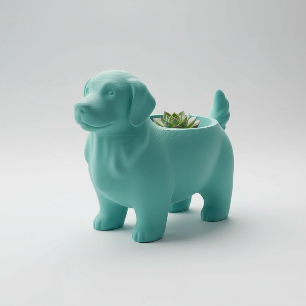 Ghiveci decorativ imprimat 3D, design canin, pentru amenajări exterioare și interioare ample - culoare Albastru verzui, imprimare 3D Vibecraft