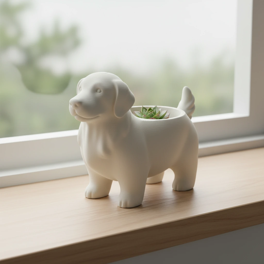 Ghiveci decorativ imprimat 3D, design canin, pentru amenajări exterioare și interioare ample - culoare Alb, produs imprimat 3D Vibecraft