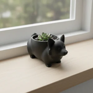 Mini Ghiveci Decorativ Imprimat 3D Model Corgi - culoare Negru, produs imprimat 3D Vibecraft