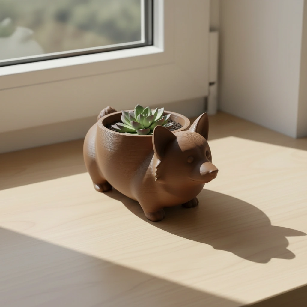 Mini Ghiveci Decorativ Imprimat 3D Model Corgi - culoare Maro, imprimare 3D Vibecraft
