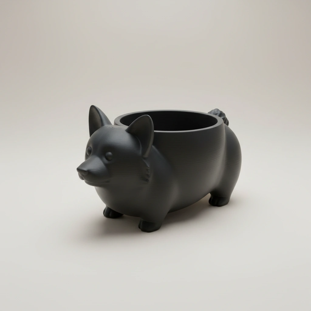 Mini Ghiveci Decorativ Imprimat 3D Model Corgi - Negru compozit mat, imprimare 3D Vibecraft