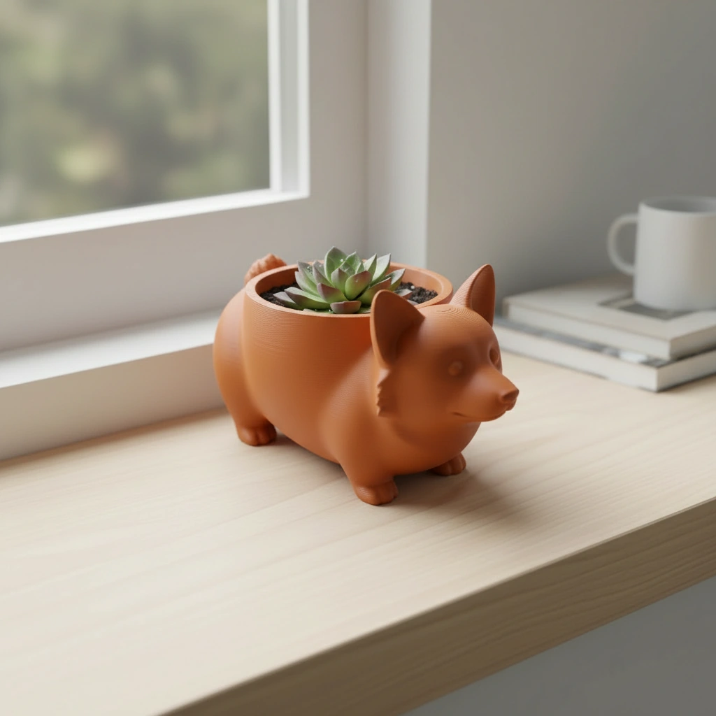Mini Ghiveci Decorativ Imprimat 3D Model Corgi - Orange compozit mat, imprimare 3D Vibecraft