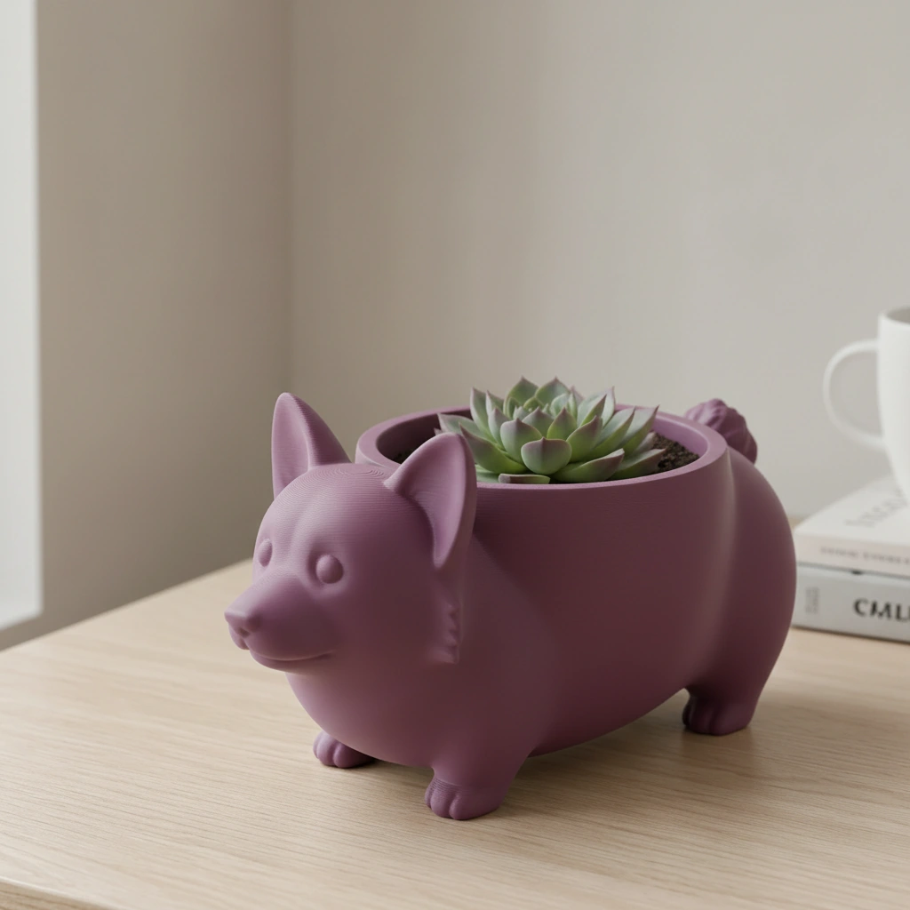Mini Ghiveci Decorativ Imprimat 3D Model Corgi - Purple red compozit mat, imprimare 3D Vibecraft
