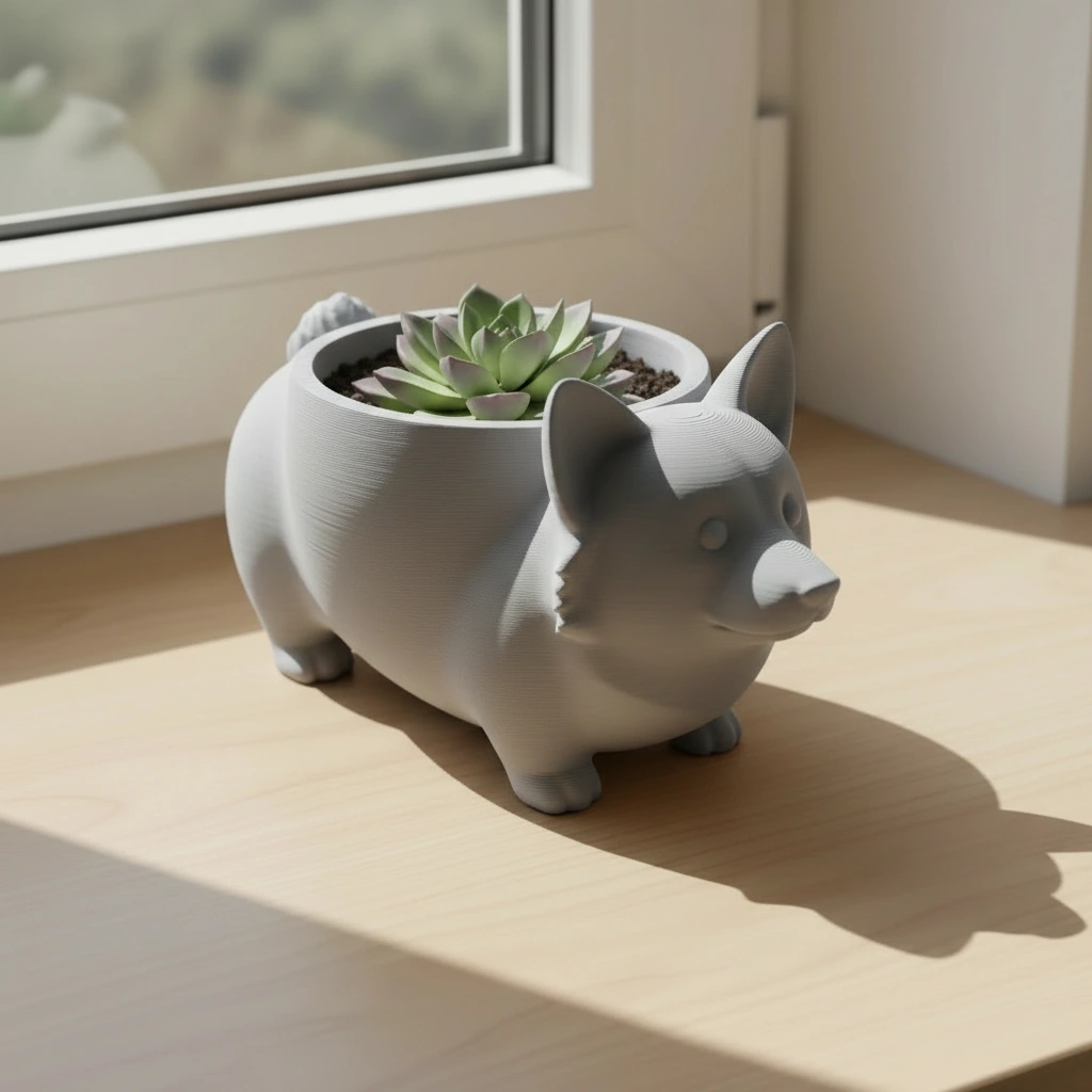 Mini Ghiveci Decorativ Imprimat 3D Model Corgi - culoare Gri, imprimare 3D Vibecraft