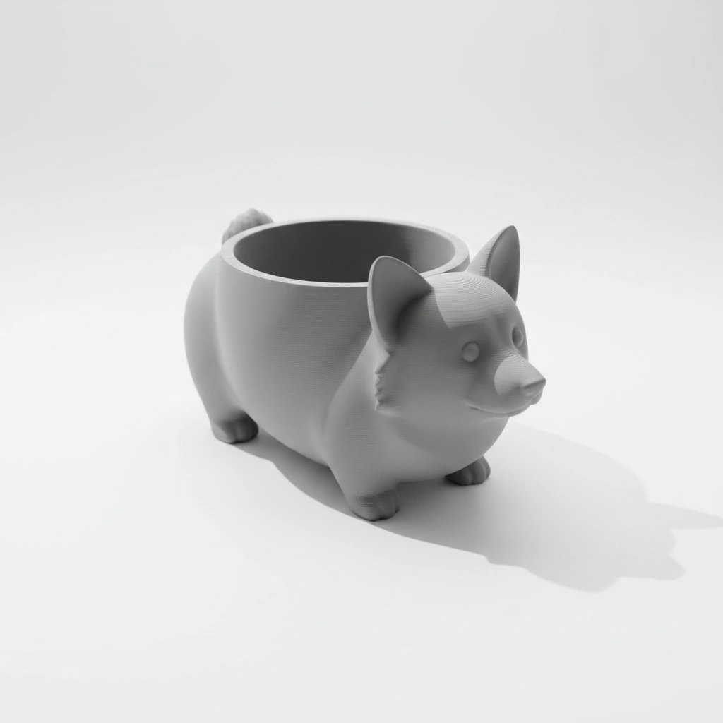 Mini Ghiveci Decorativ Imprimat 3D Model Corgi - culoare Gri, imprimare 3D Vibecraft