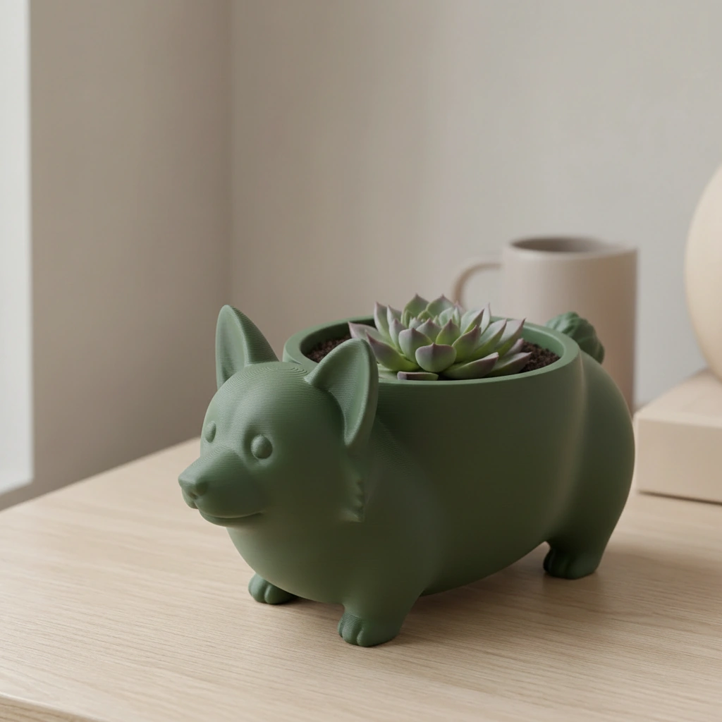 Mini Ghiveci Decorativ Imprimat 3D Model Corgi - culoare Verde, imprimare 3D Vibecraft