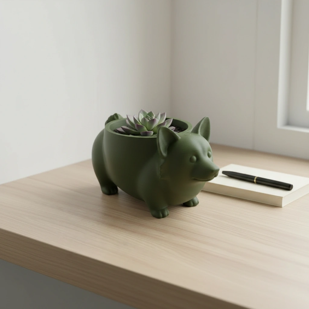Mini Ghiveci Decorativ Imprimat 3D Model Corgi - culoare Verde, imprimare 3D Vibecraft