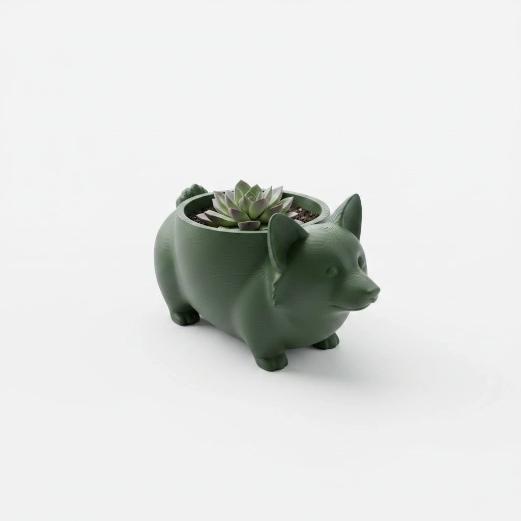 Mini Ghiveci Decorativ Imprimat 3D Model Corgi - culoare Verde, imprimare 3D Vibecraft