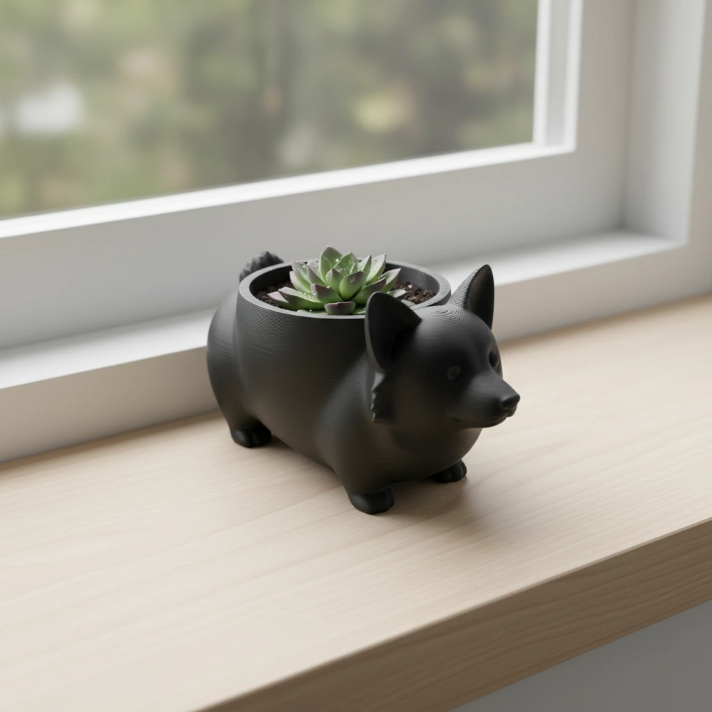 Mini Ghiveci Decorativ Imprimat 3D Model Corgi - variante de culoare, produs imprimat 3D Vibecraft