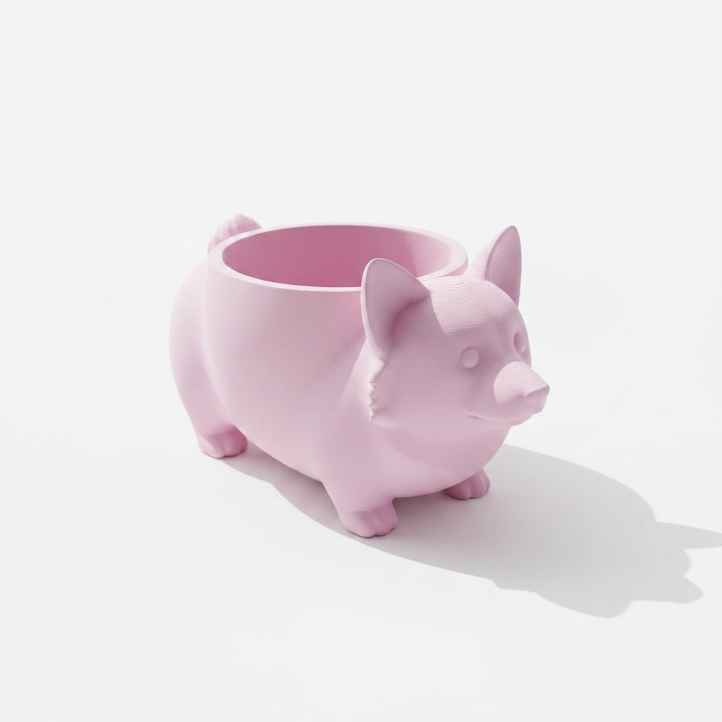 Mini Ghiveci Decorativ Imprimat 3D Model Corgi - culoare Roz, imprimare 3D Vibecraft